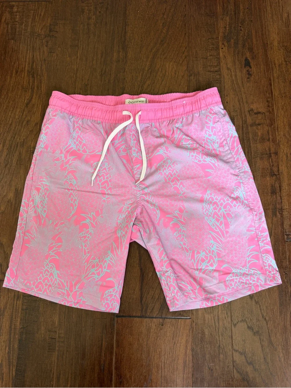 Men's Pink Pineapple-Pattern Swim Trunks with Drawstring Waist